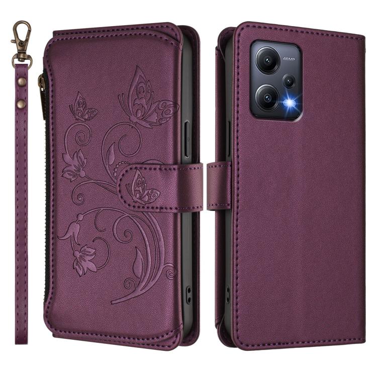 For Redmi Note 12 5G Global / Poco X5 Butterfly Love Flower Multi-card Zipper Wallet Leather Phone Case