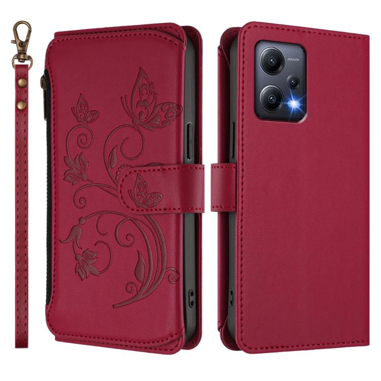 For Redmi Note 12 5G Global / Poco X5 Butterfly Love Flower Multi-card Zipper Wallet Leather Phone Case