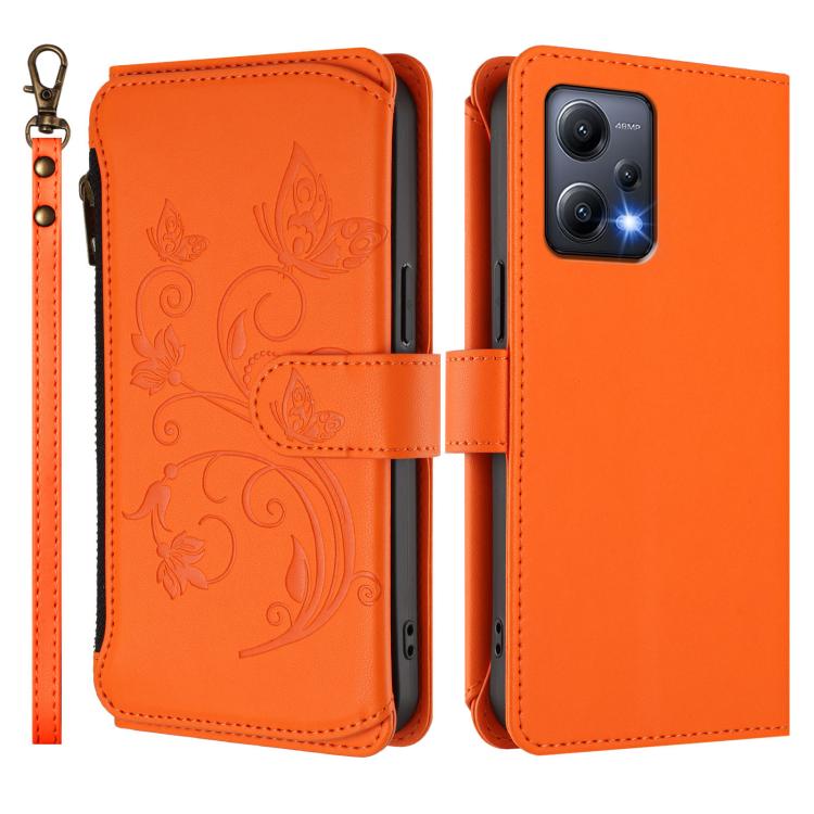 For Redmi Note 12 5G Global / Poco X5 Butterfly Love Flower Multi-card Zipper Wallet Leather Phone Case