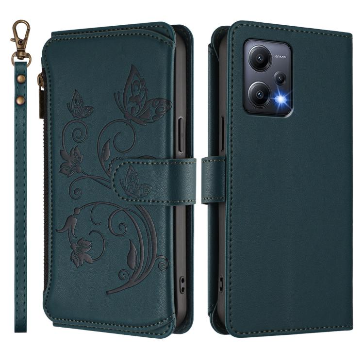 For Redmi Note 12 5G Global / Poco X5 Butterfly Love Flower Multi-card Zipper Wallet Leather Phone Case