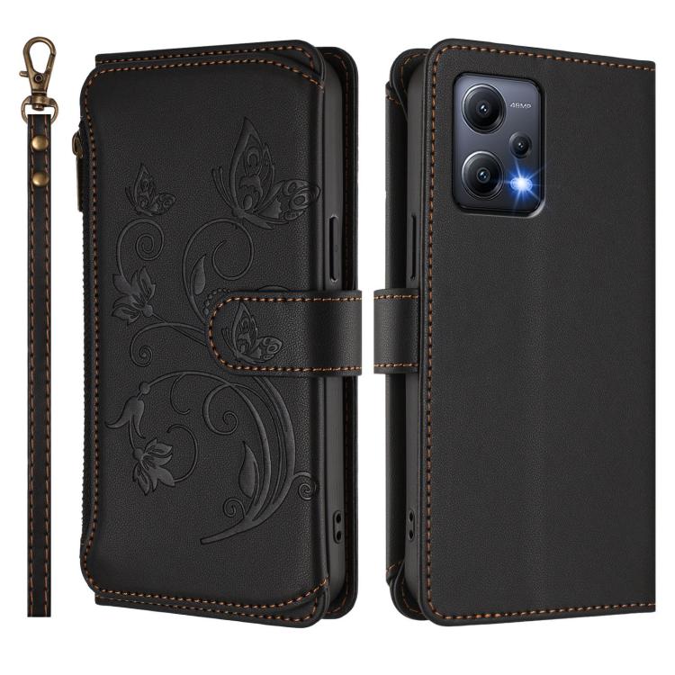 For Redmi Note 12 5G Global / Poco X5 Butterfly Love Flower Multi-card Zipper Wallet Leather Phone Case