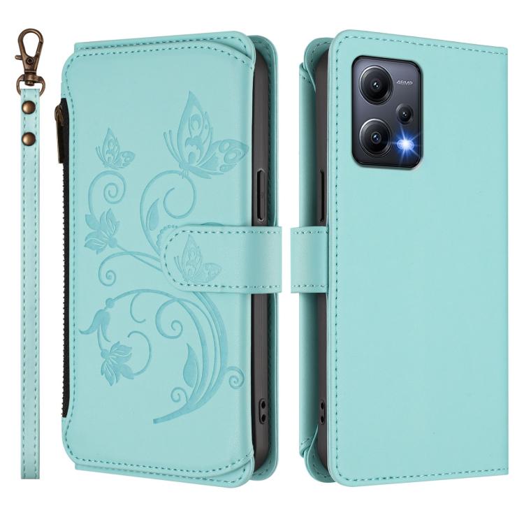 For Redmi Note 12 5G Global / Poco X5 Butterfly Love Flower Multi-card Zipper Wallet Leather Phone Case