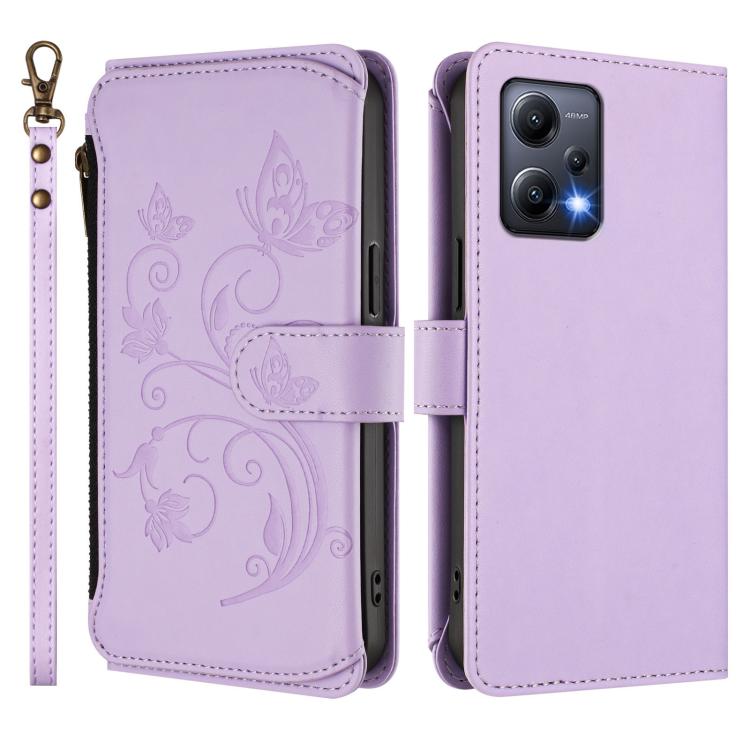 For Redmi Note 12 5G Global / Poco X5 Butterfly Love Flower Multi-card Zipper Wallet Leather Phone Case