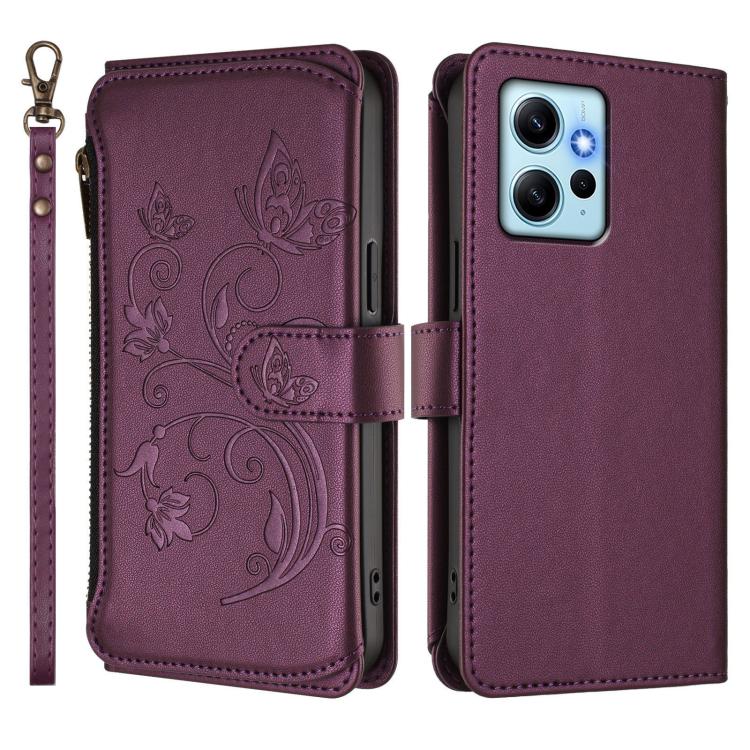 For Redmi Note 12 4G Global Butterfly Love Flower Multi-card Zipper Wallet Leather Phone Case