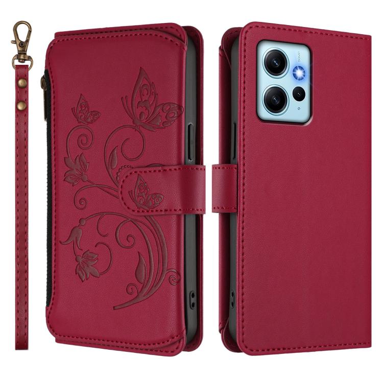 For Redmi Note 12 4G Global Butterfly Love Flower Multi-card Zipper Wallet Leather Phone Case