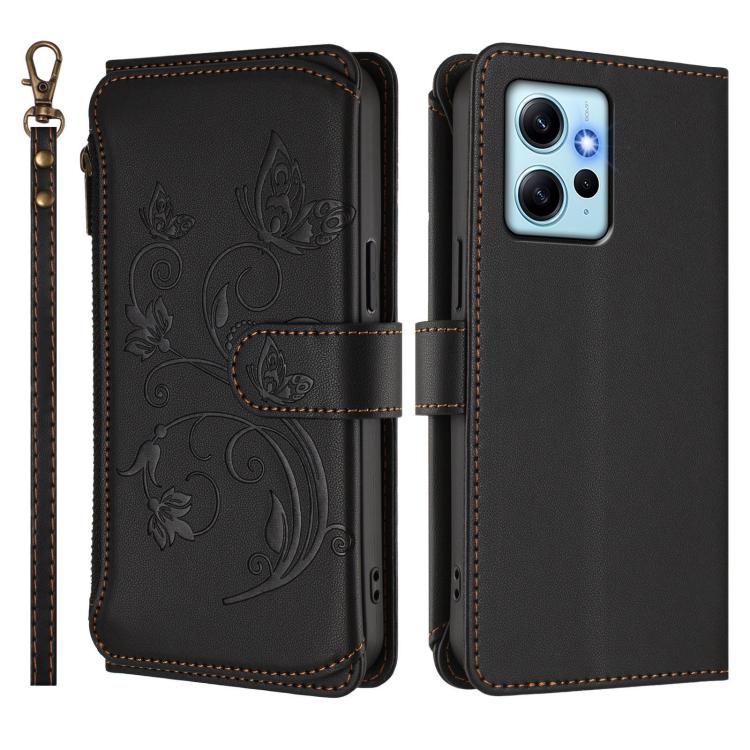 For Redmi Note 12 4G Global Butterfly Love Flower Multi-card Zipper Wallet Leather Phone Case