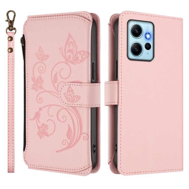 For Redmi Note 12 4G Global Butterfly Love Flower Multi-card Zipper Wallet Leather Phone Case