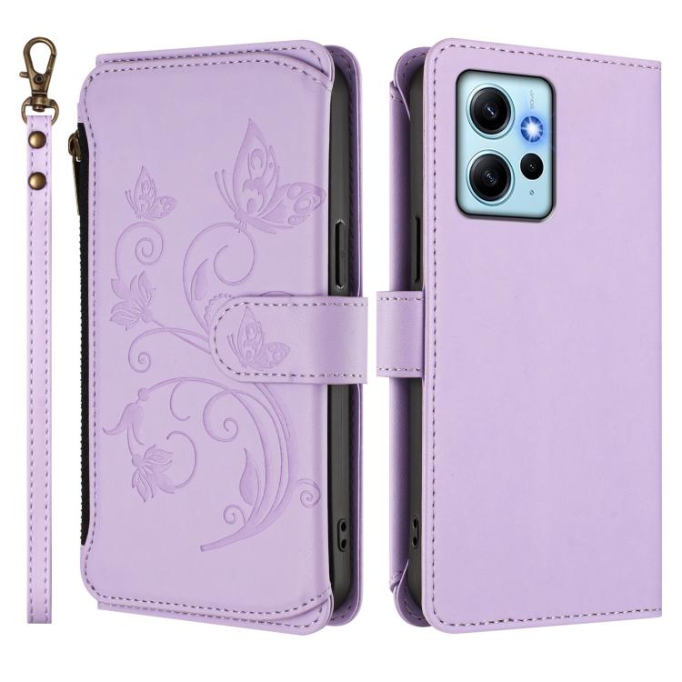 For Redmi Note 12 4G Global Butterfly Love Flower Multi-card Zipper Wallet Leather Phone Case