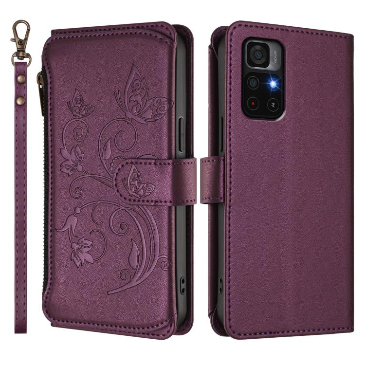 For Redmi Note 11S 5G / Poco M4 Pro 5G Butterfly Love Flower Multi-card Zipper Wallet Leather Phone Case