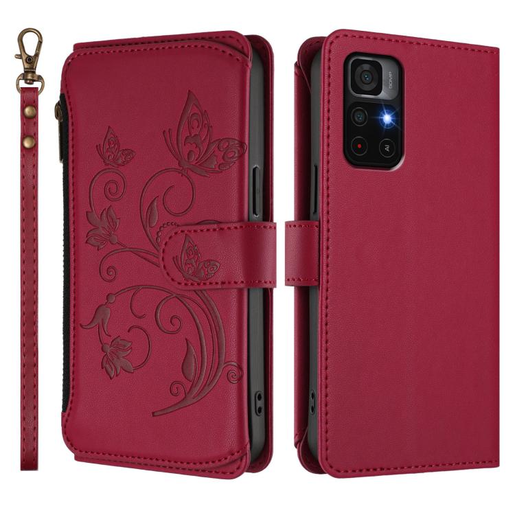 For Redmi Note 11S 5G / Poco M4 Pro 5G Butterfly Love Flower Multi-card Zipper Wallet Leather Phone Case