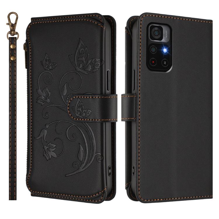 For Redmi Note 11S 5G / Poco M4 Pro 5G Butterfly Love Flower Multi-card Zipper Wallet Leather Phone Case