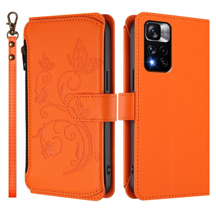 For Redmi Note 11 Pro+ 5G / Poco X4 NFC Butterfly Love Flower Multi-card Zipper Wallet Leather Phone Case