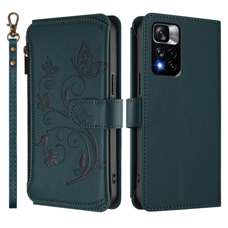 For Redmi Note 11 Pro+ 5G / Poco X4 NFC Butterfly Love Flower Multi-card Zipper Wallet Leather Phone Case