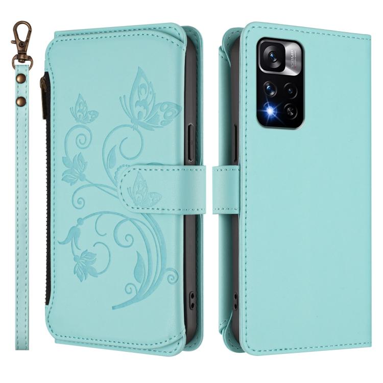 For Redmi Note 11 Pro+ 5G / Poco X4 NFC Butterfly Love Flower Multi-card Zipper Wallet Leather Phone Case