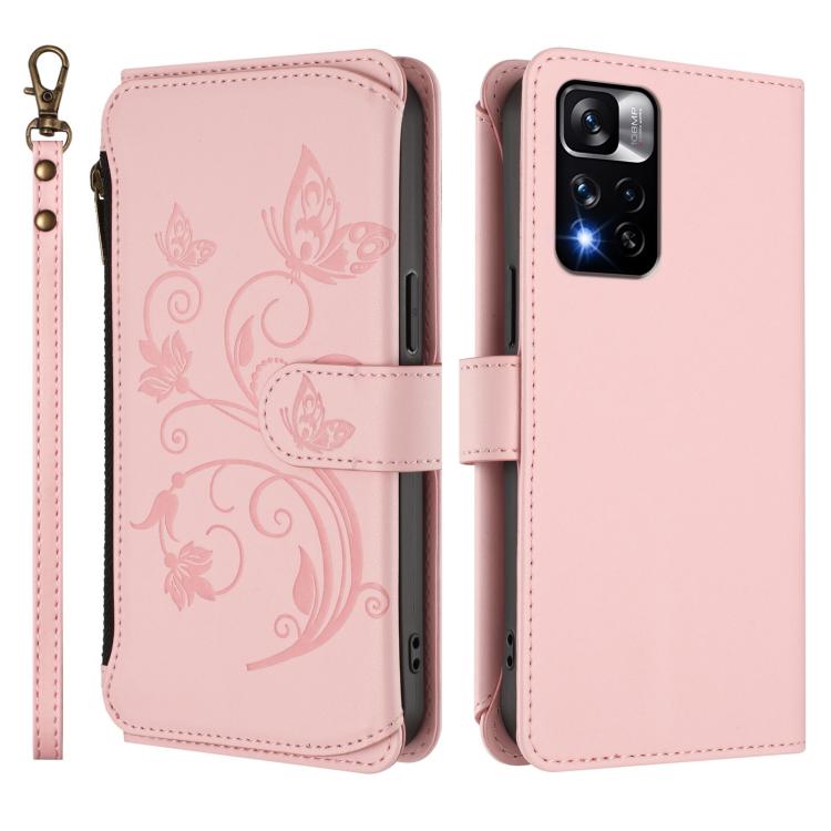 For Redmi Note 11 Pro+ 5G / Poco X4 NFC Butterfly Love Flower Multi-card Zipper Wallet Leather Phone Case