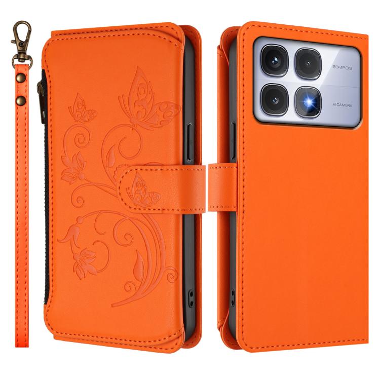 For Redmi K70 Ultra Butterfly Love Flower Multi-card Zipper Wallet Leather Phone Case