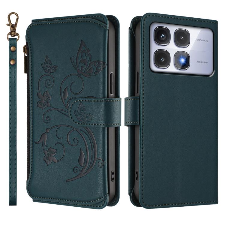 For Redmi K70 Ultra Butterfly Love Flower Multi-card Zipper Wallet Leather Phone Case