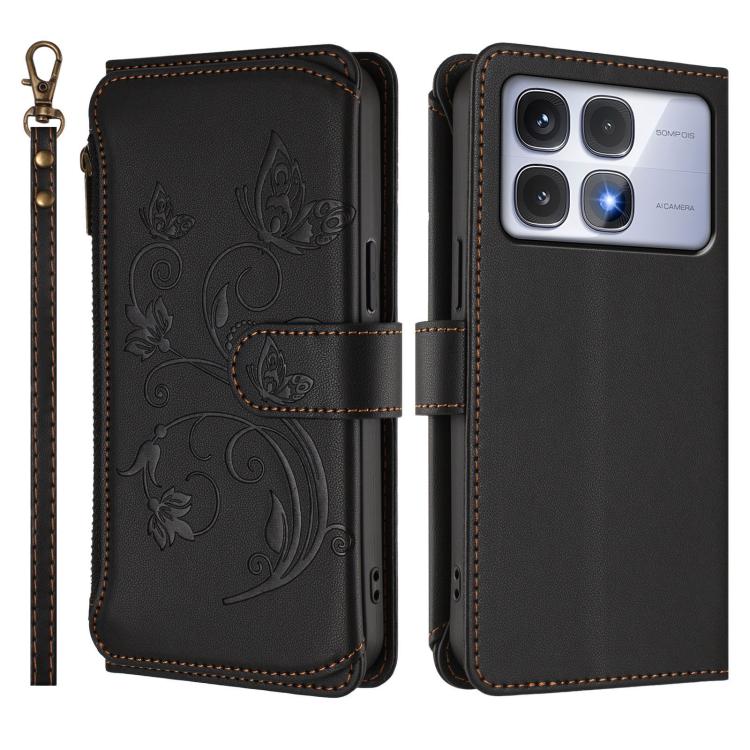 For Redmi K70 Ultra Butterfly Love Flower Multi-card Zipper Wallet Leather Phone Case