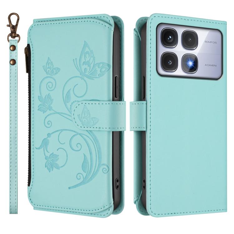 For Redmi K70 Ultra Butterfly Love Flower Multi-card Zipper Wallet Leather Phone Case