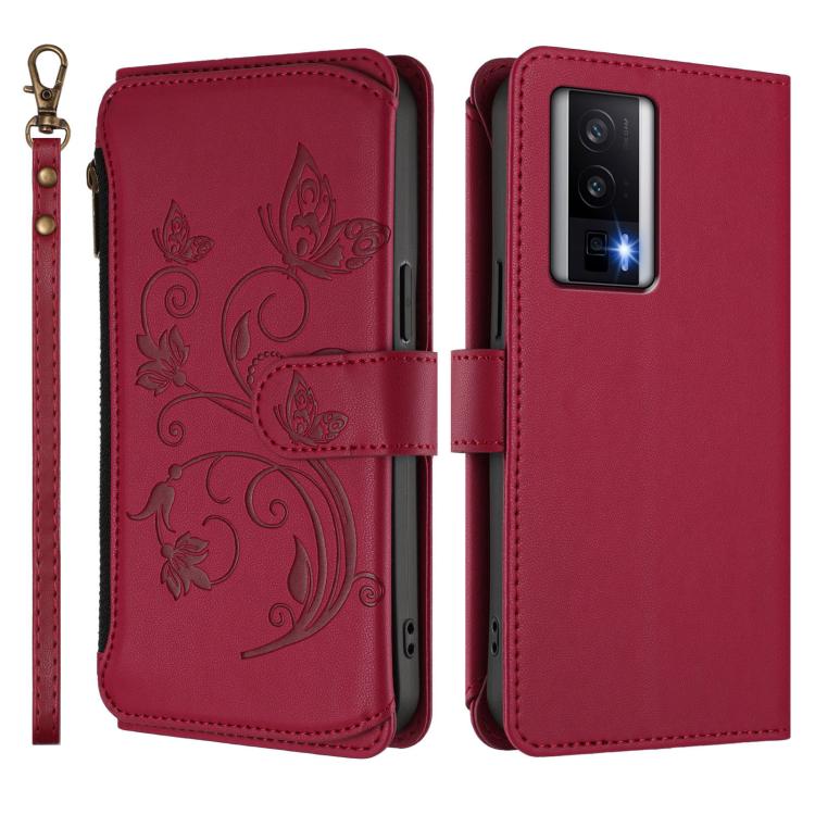 For Redmi K60 / K60 Pro Butterfly Love Flower Multi-card Zipper Wallet Leather Phone Case