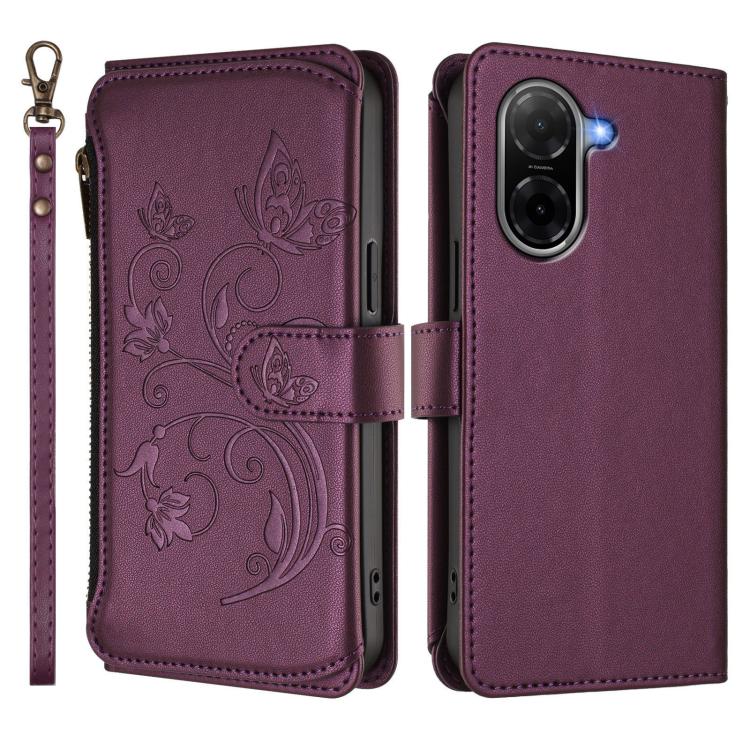 For Redmi A5 4G 171.7mm / Poco C71 Butterfly Love Flower Multi-card Zipper Wallet Leather Phone Case