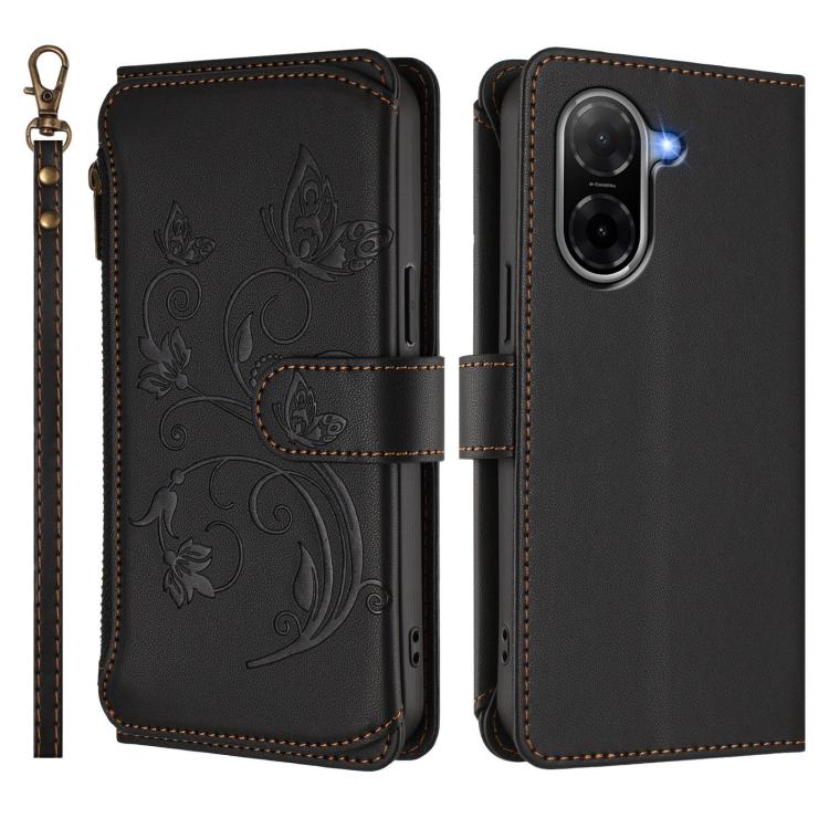 For Redmi A5 4G 171.7mm / Poco C71 Butterfly Love Flower Multi-card Zipper Wallet Leather Phone Case
