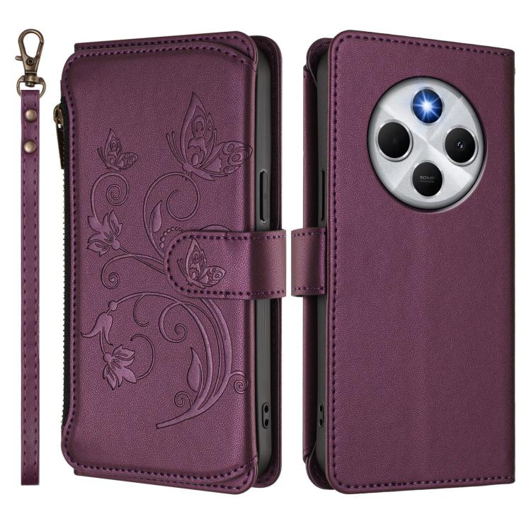 For Redmi A4 5G / A3 Pro / 14C 4G / 14R Butterfly Love Flower Multi-card Zipper Wallet Leather Phone Case