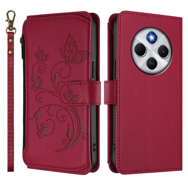 For Redmi A4 5G / A3 Pro / 14C 4G / 14R Butterfly Love Flower Multi-card Zipper Wallet Leather Phone Case
