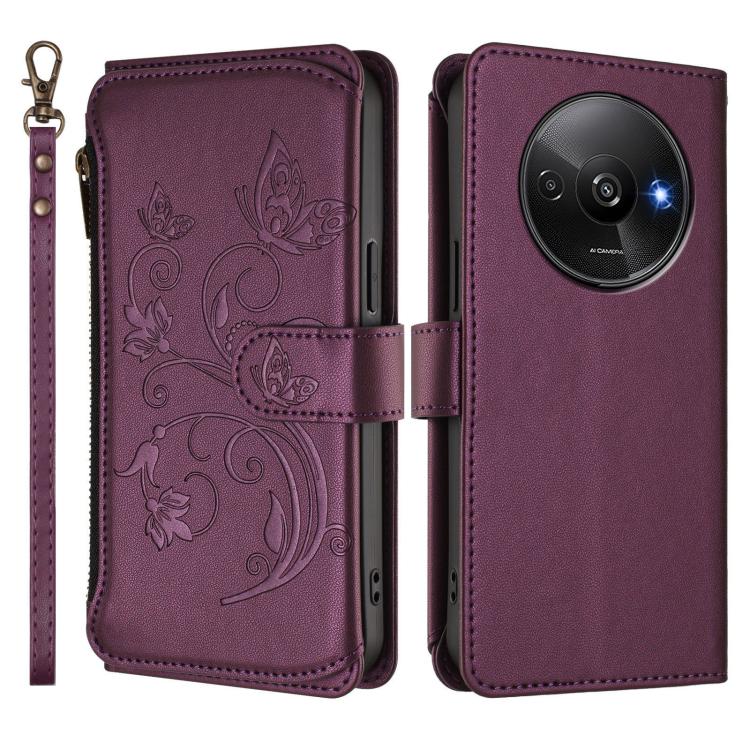 For Redmi A3 / A3x / Poco C61 Butterfly Love Flower Multi-card Zipper Wallet Leather Phone Case