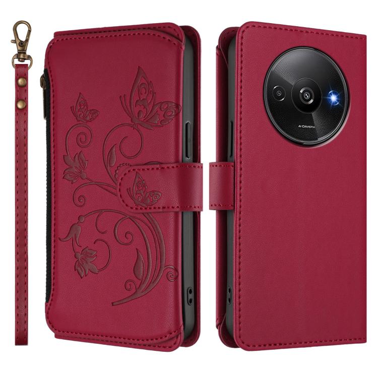 For Redmi A3 / A3x / Poco C61 Butterfly Love Flower Multi-card Zipper Wallet Leather Phone Case