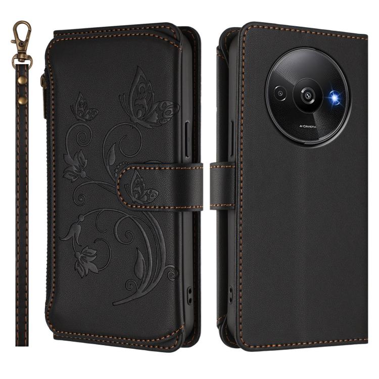 For Redmi A3 / A3x / Poco C61 Butterfly Love Flower Multi-card Zipper Wallet Leather Phone Case