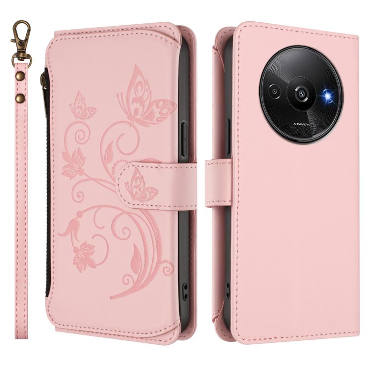 For Redmi A3 / A3x / Poco C61 Butterfly Love Flower Multi-card Zipper Wallet Leather Phone Case