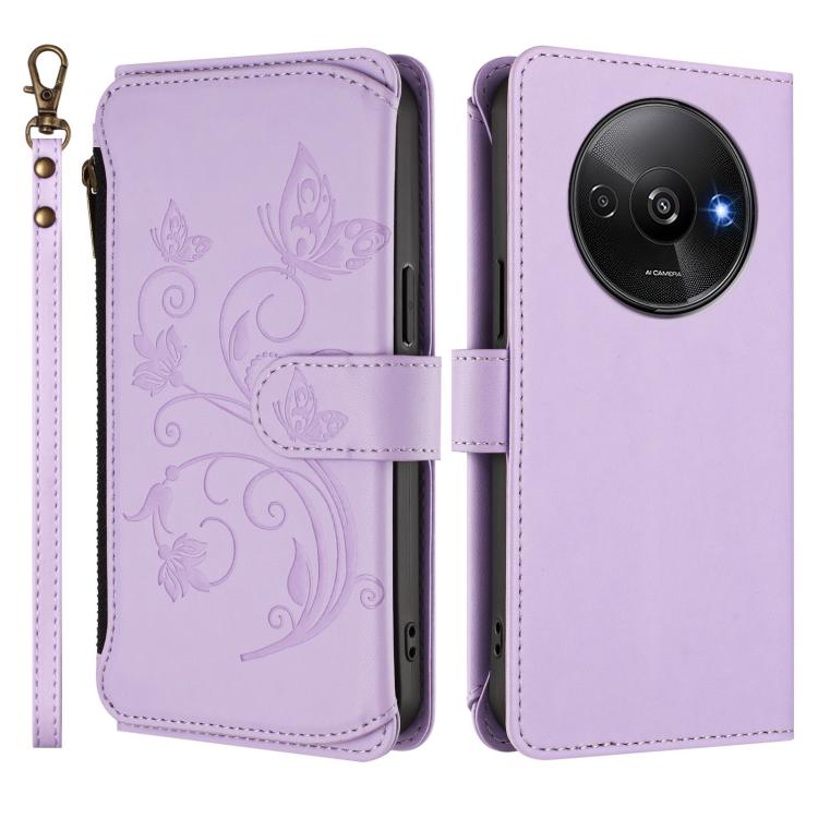 For Redmi A3 / A3x / Poco C61 Butterfly Love Flower Multi-card Zipper Wallet Leather Phone Case