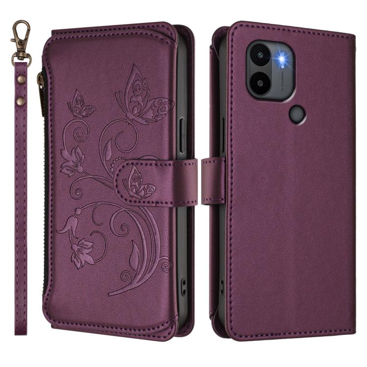 For Redmi A1+ / A2+ / Poco C51 Butterfly Love Flower Multi-card Zipper Wallet Leather Phone Case