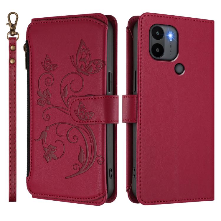 For Redmi A1+ / A2+ / Poco C51 Butterfly Love Flower Multi-card Zipper Wallet Leather Phone Case