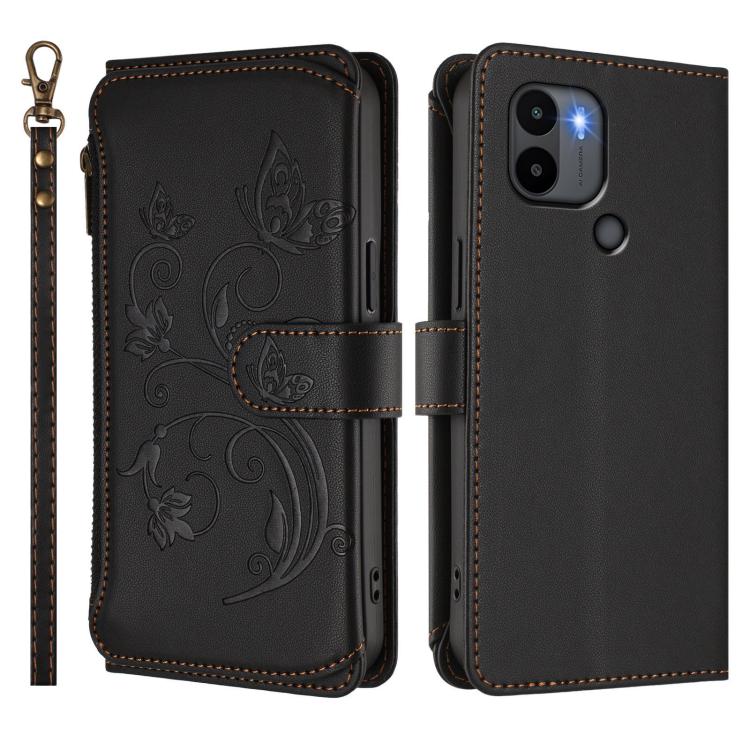 For Redmi A1+ / A2+ / Poco C51 Butterfly Love Flower Multi-card Zipper Wallet Leather Phone Case