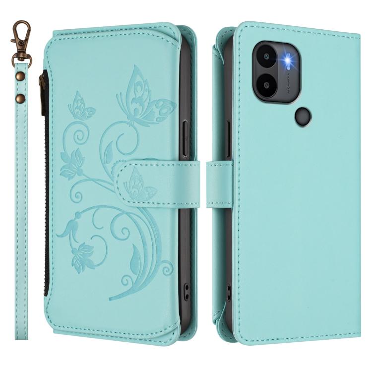 For Redmi A1+ / A2+ / Poco C51 Butterfly Love Flower Multi-card Zipper Wallet Leather Phone Case