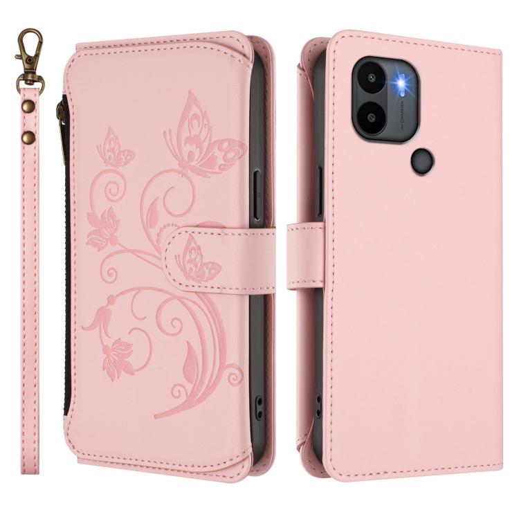 For Redmi A1+ / A2+ / Poco C51 Butterfly Love Flower Multi-card Zipper Wallet Leather Phone Case