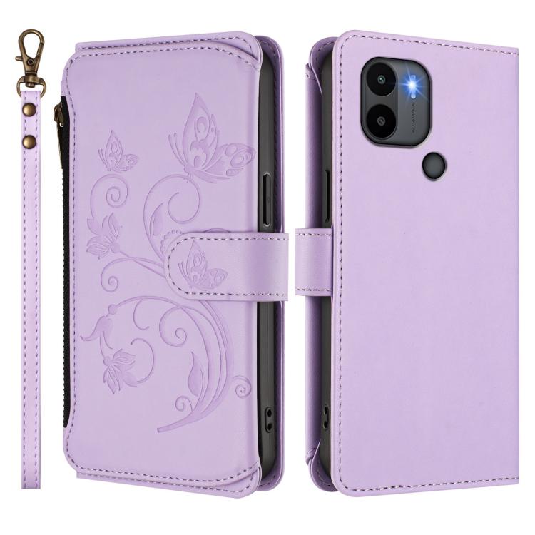 For Redmi A1+ / A2+ / Poco C51 Butterfly Love Flower Multi-card Zipper Wallet Leather Phone Case