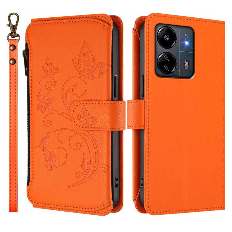 For Redmi 13C 4G / 5G / Poco C65 Butterfly Love Flower Multi-card Zipper Wallet Leather Phone Case