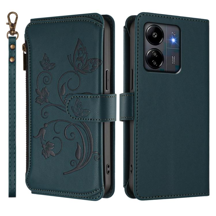 For Redmi 13C 4G / 5G / Poco C65 Butterfly Love Flower Multi-card Zipper Wallet Leather Phone Case