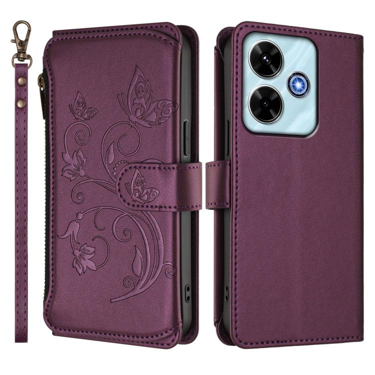 For Redmi 13 4G / 5G / 13x / Poco M6 4G Butterfly Love Flower Multi-card Zipper Wallet Leather Phone Case
