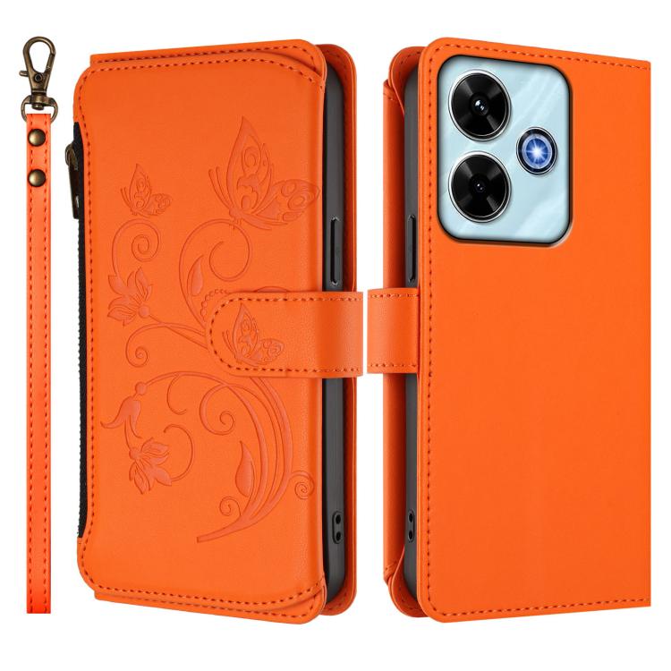 For Redmi 13 4G / 5G / 13x / Poco M6 4G Butterfly Love Flower Multi-card Zipper Wallet Leather Phone Case