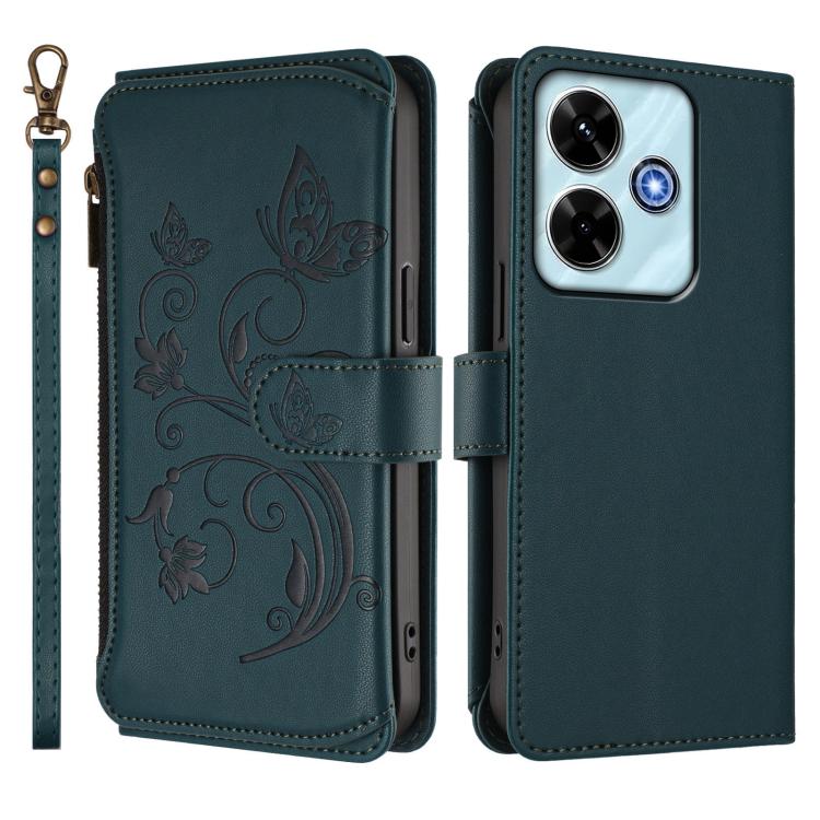 For Redmi 13 4G / 5G / 13x / Poco M6 4G Butterfly Love Flower Multi-card Zipper Wallet Leather Phone Case