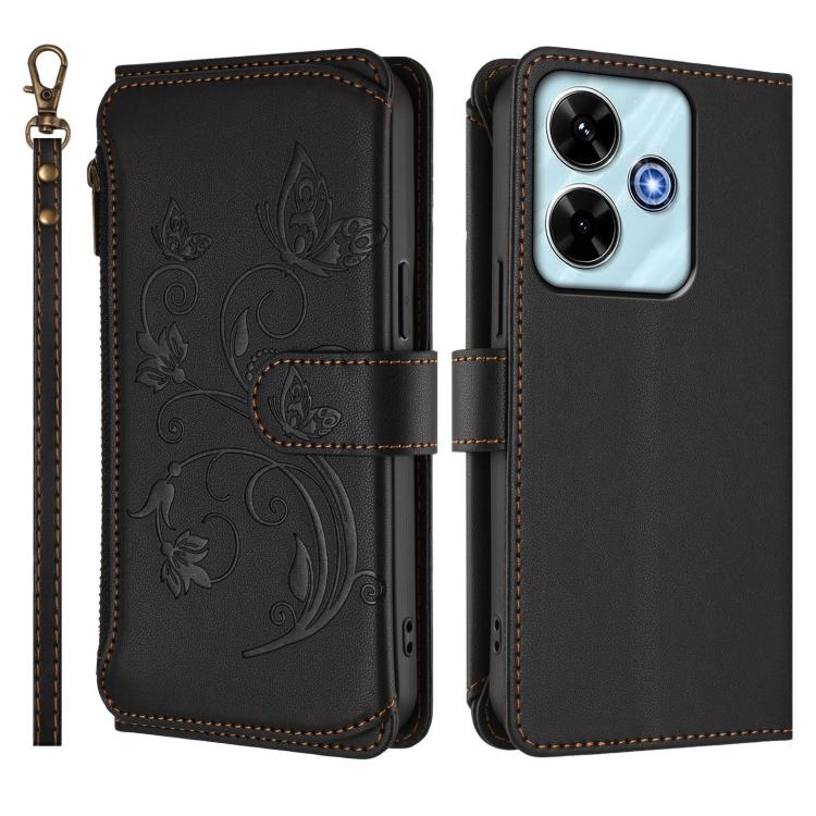 For Redmi 13 4G / 5G / 13x / Poco M6 4G Butterfly Love Flower Multi-card Zipper Wallet Leather Phone Case
