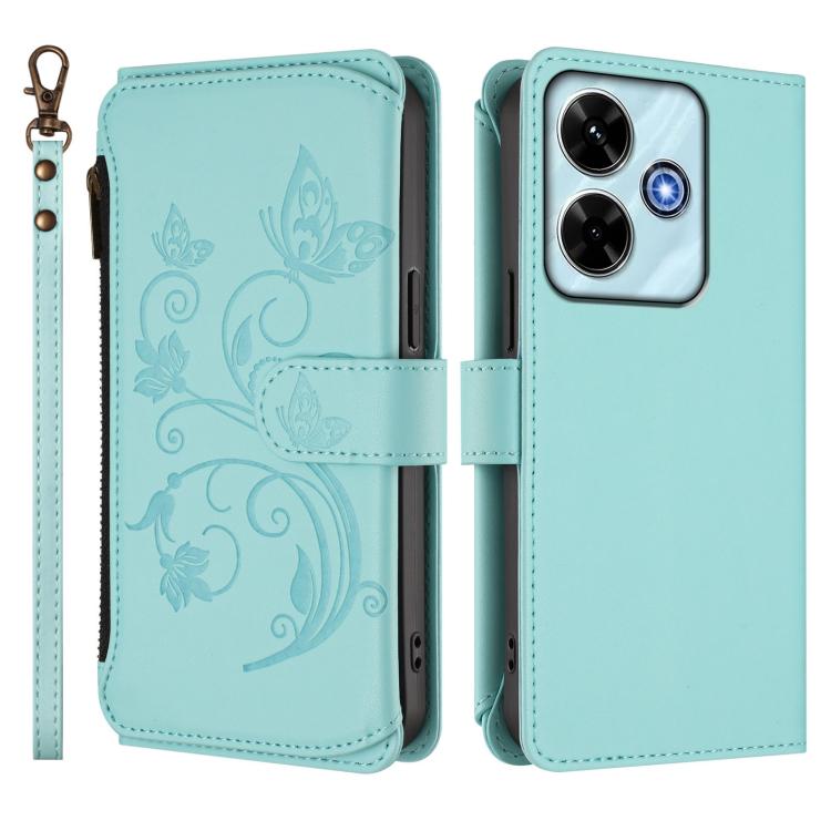 For Redmi 13 4G / 5G / 13x / Poco M6 4G Butterfly Love Flower Multi-card Zipper Wallet Leather Phone Case