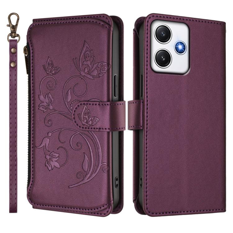 For Redmi 12 4G / 5G / Note 12R Butterfly Love Flower Multi-card Zipper Wallet Leather Phone Case