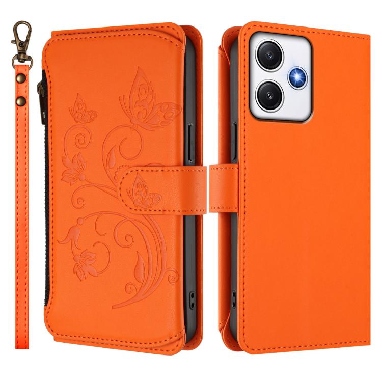 For Redmi 12 4G / 5G / Note 12R Butterfly Love Flower Multi-card Zipper Wallet Leather Phone Case