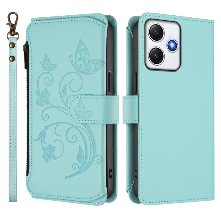 For Redmi 12 4G / 5G / Note 12R Butterfly Love Flower Multi-card Zipper Wallet Leather Phone Case