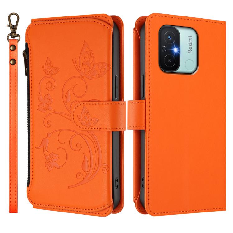 For Redmi 11A / Poco C55 Butterfly Love Flower Multi-card Zipper Wallet Leather Phone Case